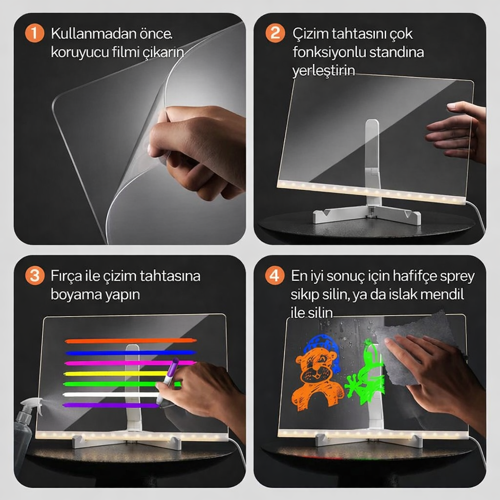 LED Çizim Tahtası (7 Renkli Işıklandırma)