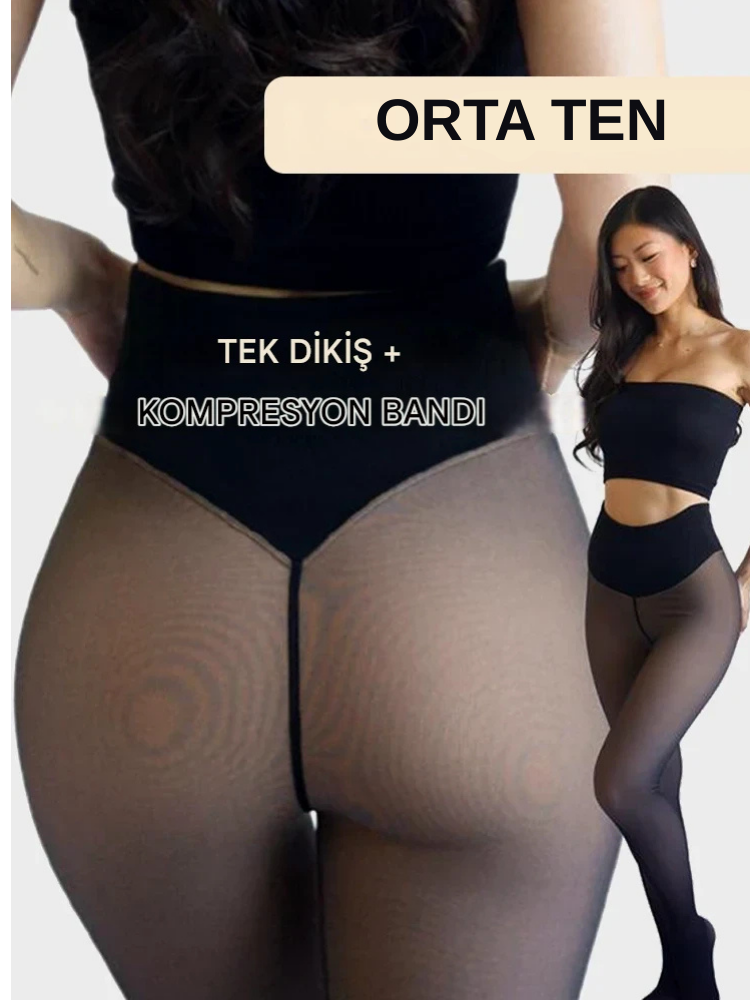 Çıplak Bacak Görünümlü Polar Astarlı Tayt