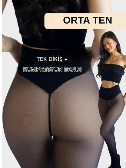 Çıplak Bacak Görünümlü Polar Astarlı Tayt