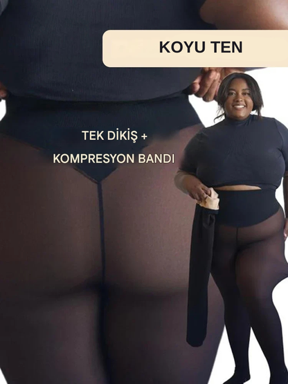 Çıplak Bacak Görünümlü Polar Astarlı Tayt